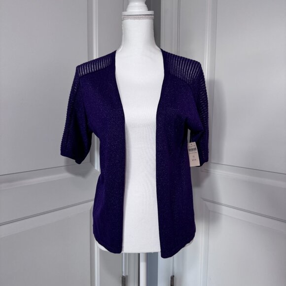 Coldwater Creek Purple Short-sleeved Cardigan, 59% silk, NWT - Picture 1 of 10